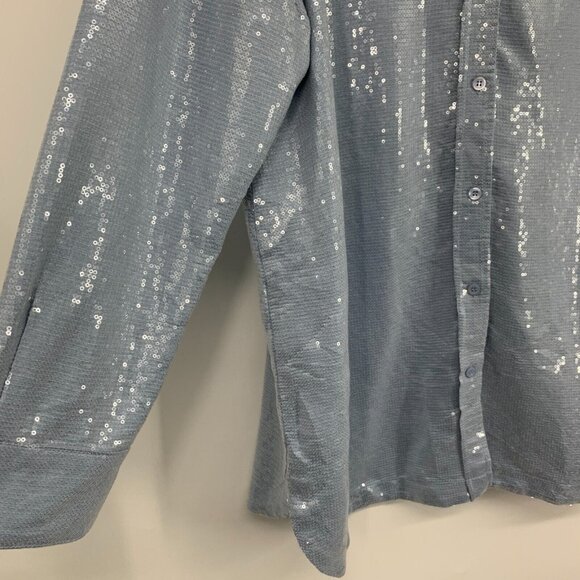 Worthington x Jason Bolden Top Blue Sequin Button Down Long Sleeve - Picture 4 of 11